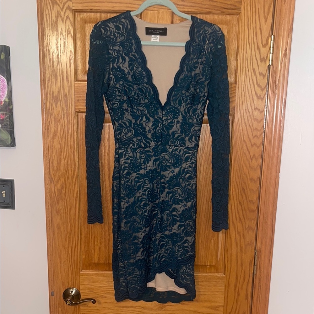 AKIRA Green Wrap Dress Long Sleeve